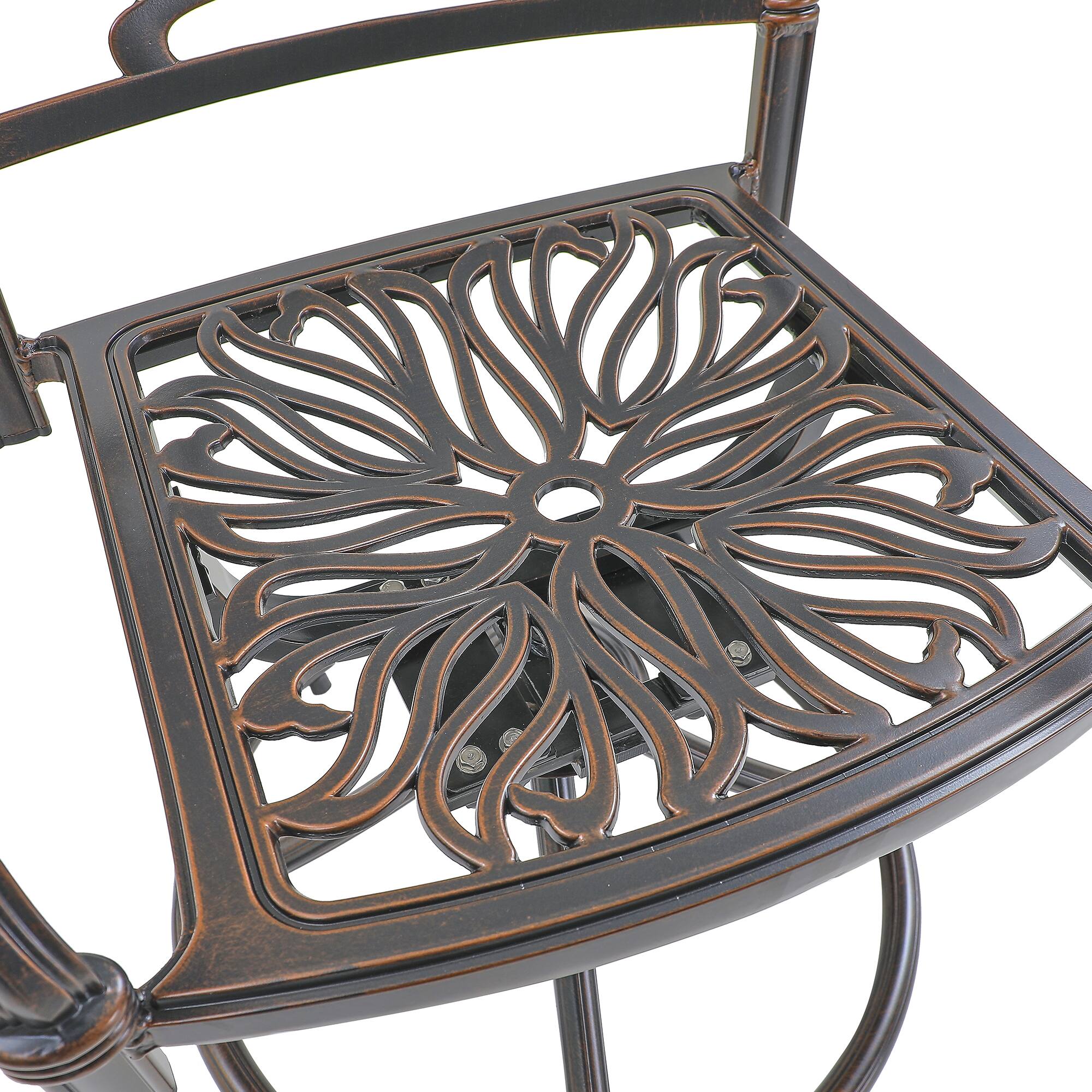 Back. Mondawe - Set of 2 Cast Aluminum Swivel Bar Stools - Bronze.