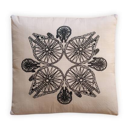 Front. Star Wars - Star Wars Decorative Throw Pillow | Millennium Falcon Pattern | 20 x 20 Inches - White/Black.