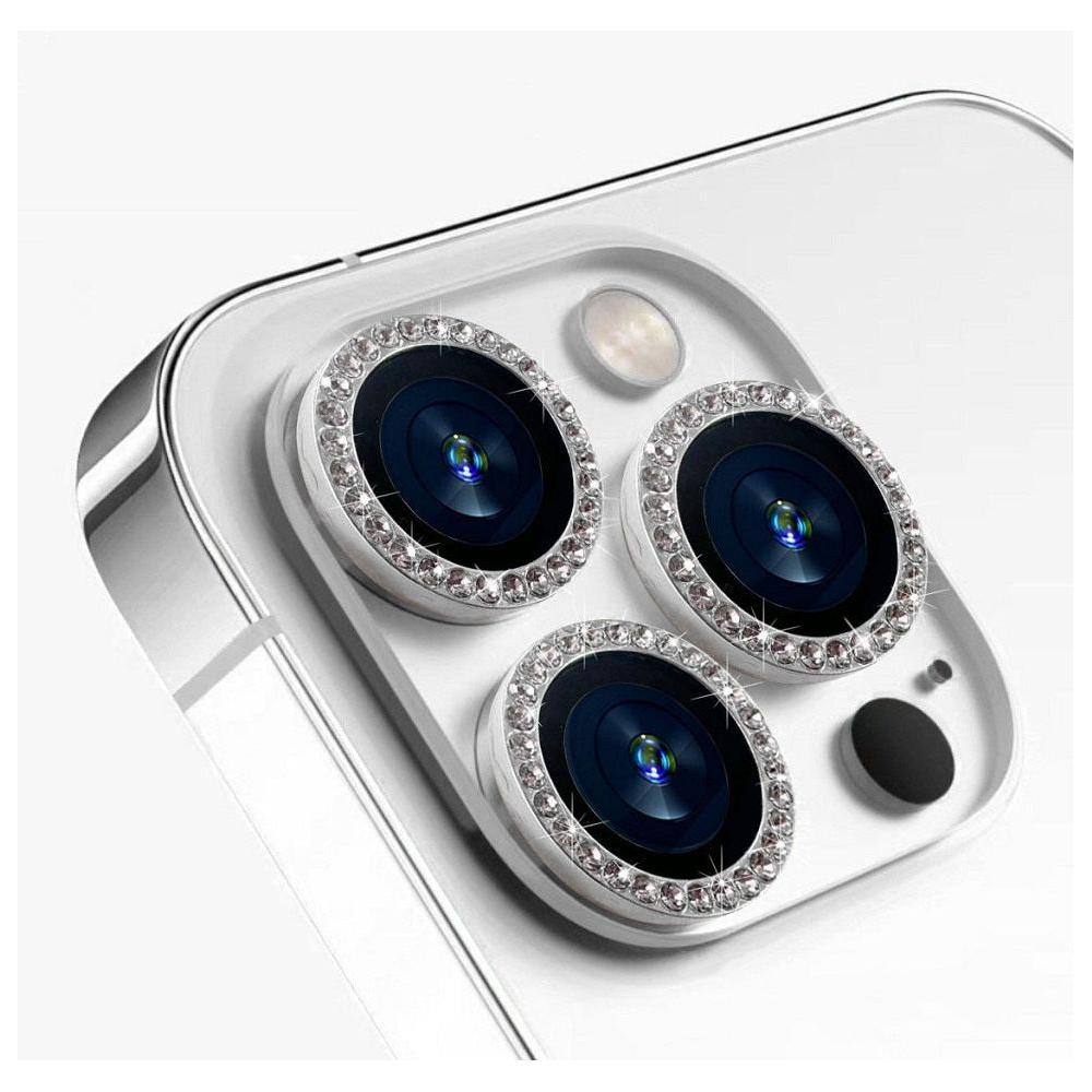 Front. Entronix - Entronix Camera Lens Protector Compatible with iPhone 17 Pro/17 Pro Max - Luxury Diamond Metal Cover - Silver.