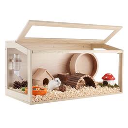 VEVOR - Wooden Hamster Cage 40.1"x20.4"x20.1" 270° Viewing Hamster Habitat,Chewproof Acrylic Small Animal Cage with Openable Top - Wood Grain