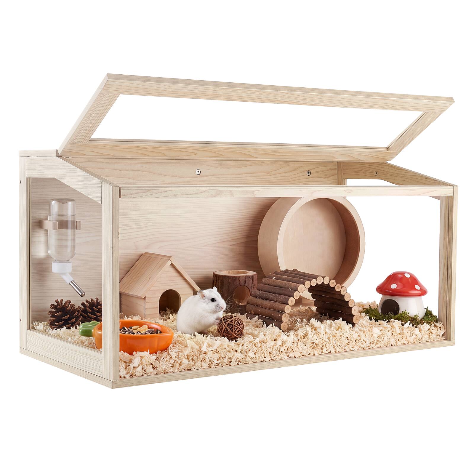 Front. VEVOR - Wooden Hamster Cage 40.1"x20.4"x20.1" 270° Viewing Hamster Habitat,Chewproof Acrylic Small Animal Cage with Openable Top - Wood Grain.