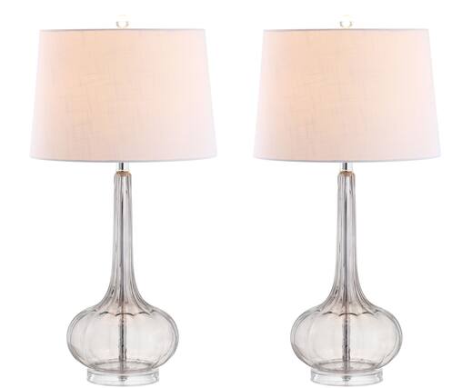 Front. Jonathan Y - Bette 28.5" Glass Teardrop LED Table Lamp, Smoke Gray (Set of 2) - Smoke Gray.