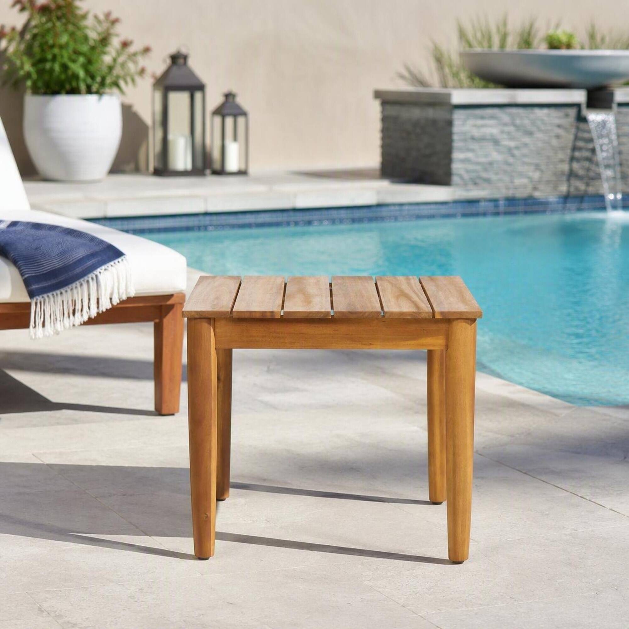 Alt View 1. RYHNUYNE - Wood Outdoor Side Table,Square Patio End Table for Backyard Porch Deck - Teak.