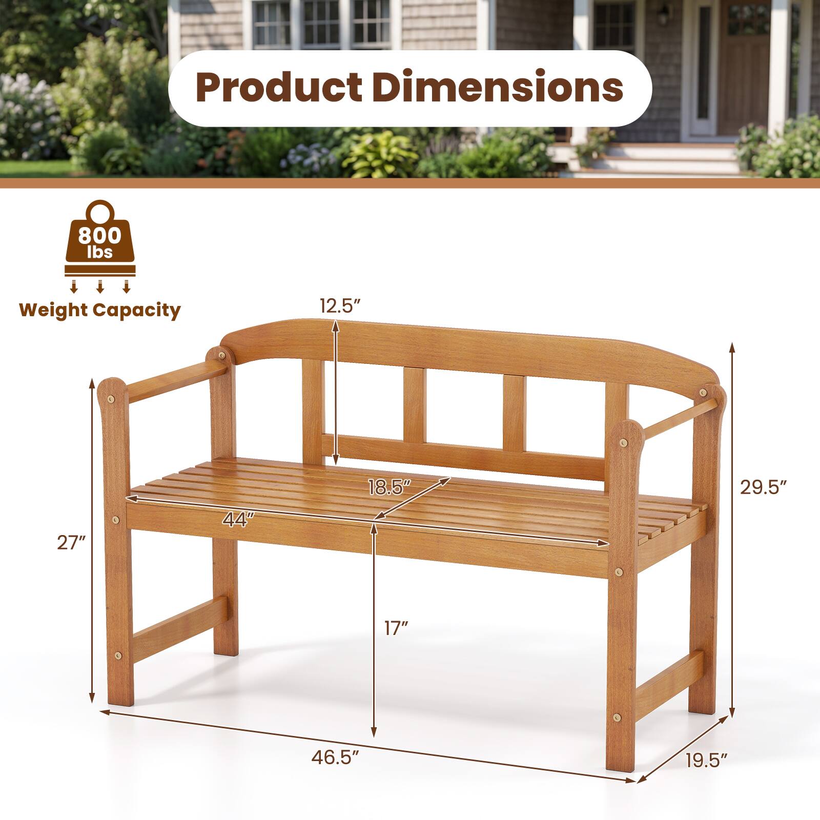 Product Dimensions: 800 lbs Weight Capacity  
12.5" x 27" x 44" x 18.5" x 29.5" x 17" x 46.5" x 19.5"