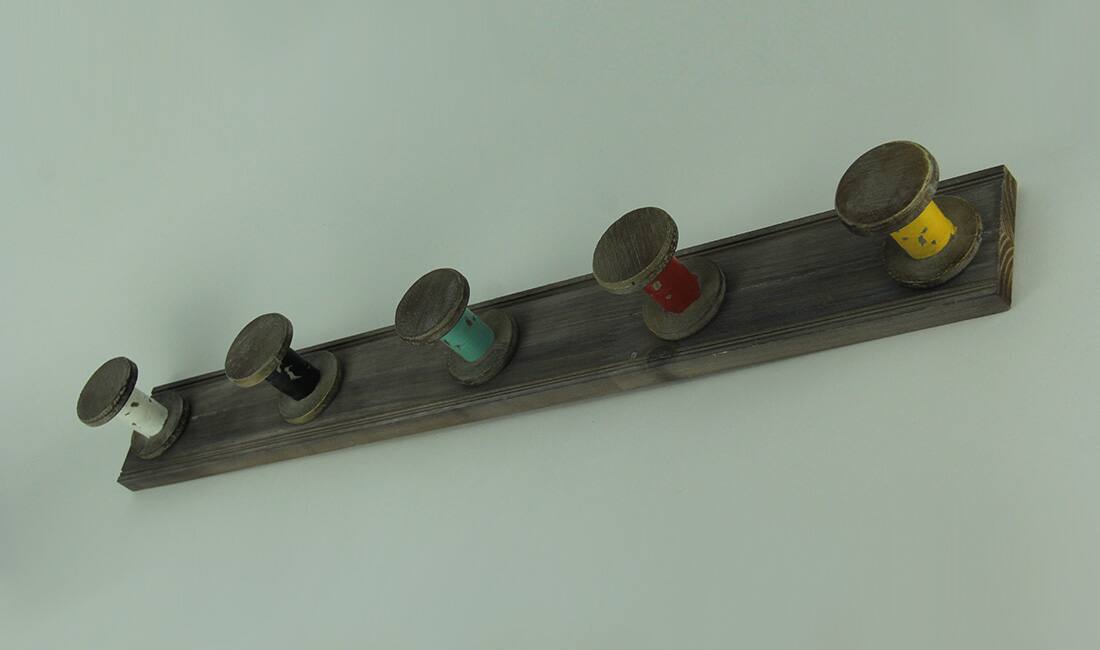 Alt View 1. VIP Home and Garden - Distressed Wood Rustic Spools Wall Hook Rack - Gray.