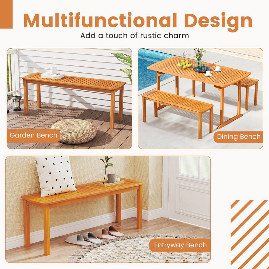 Tangkula 52 Inches Acacia Wood Outdoor Bench For Dining Room, Entryway, Poolside, Garden - Patio Backless Dining Seat With Slatted Design, Ideal For Outdoors & Indoors