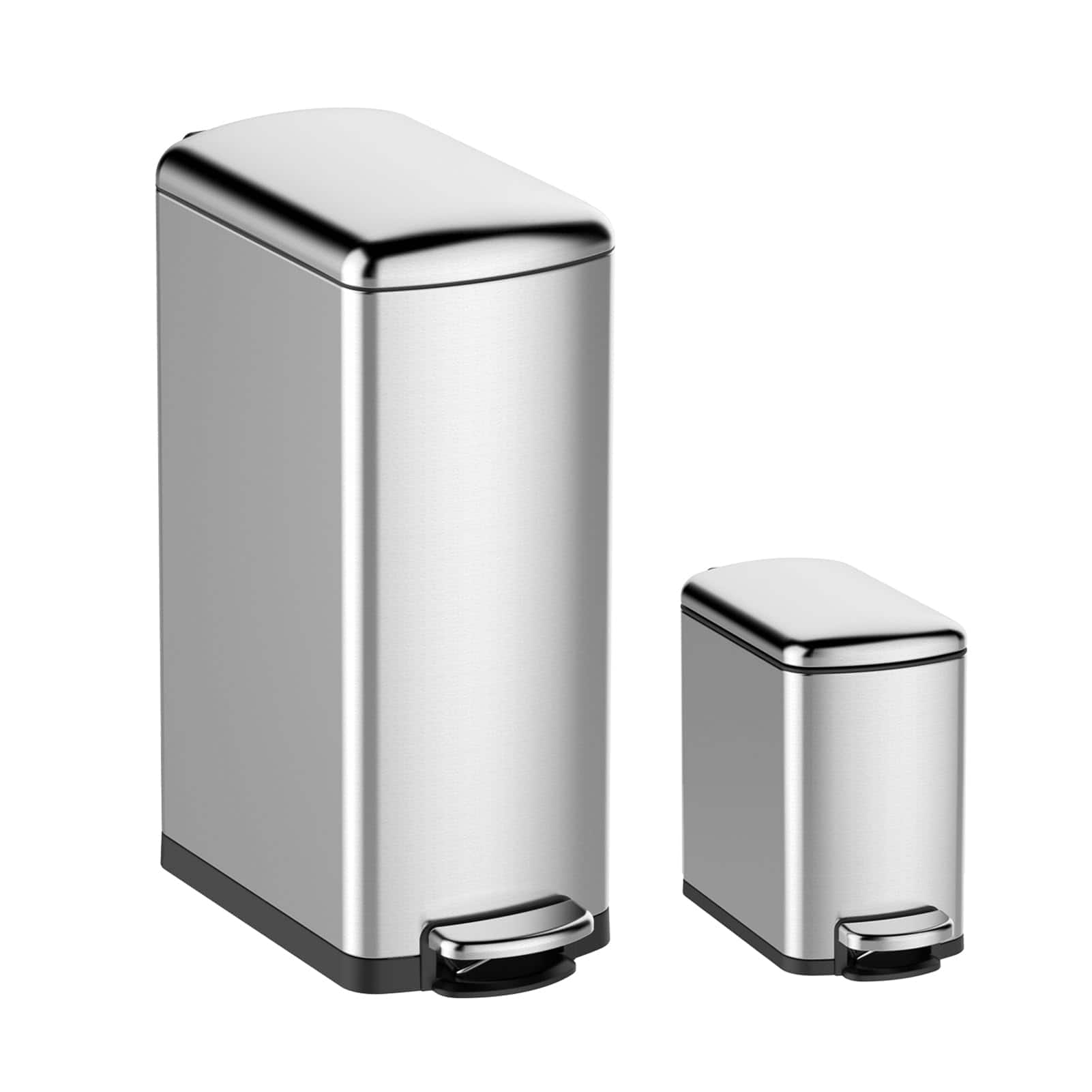 Acekool - Slim Trash Can Set, 7.9 Gal and 1.6 Gal Stainless Steel Trash Can with Soft-Close Lid
