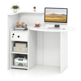 Pefilos - Front Reception Office Desk with Open Shelf & Lockable Drawer, Small Home Computer Desk Study Writing Table - White