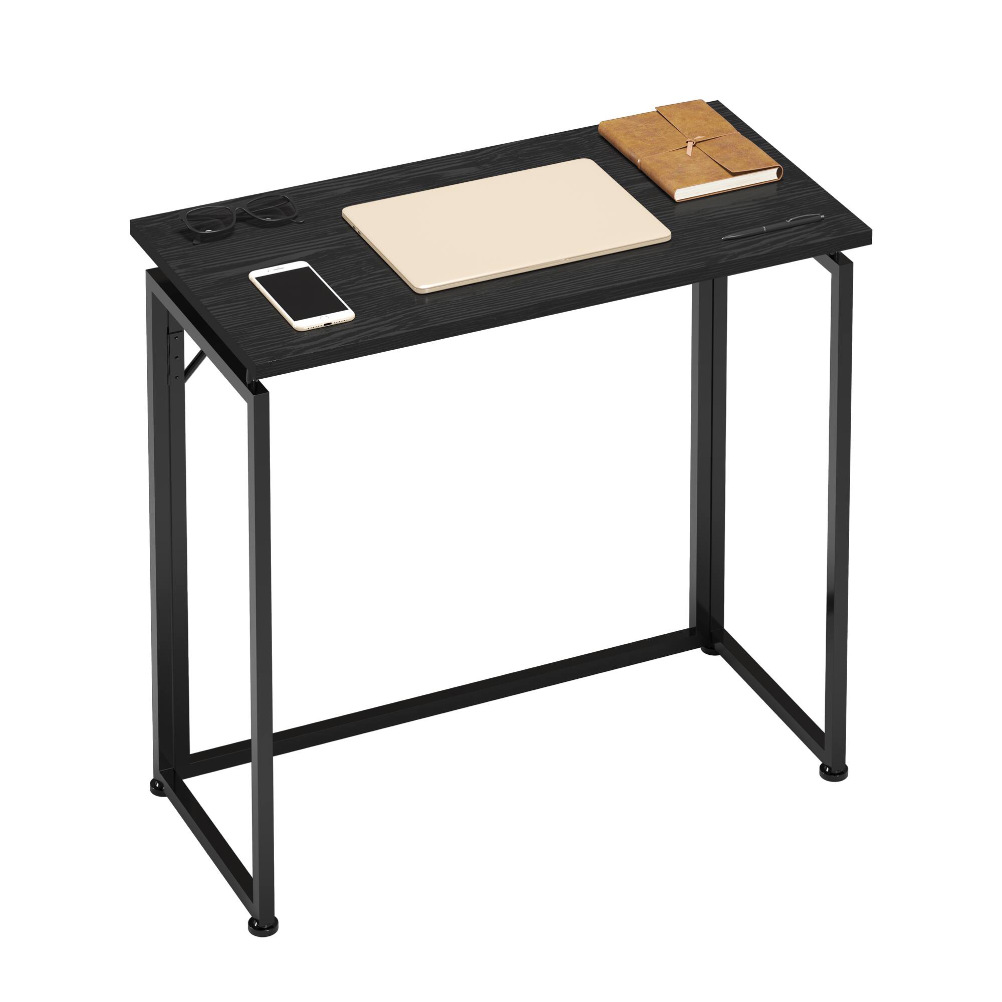 Angle. GOODSILO - Compact Folding Desk for Small Spaces with Sturdy Steel Frame and Smooth Tabletop - Black.