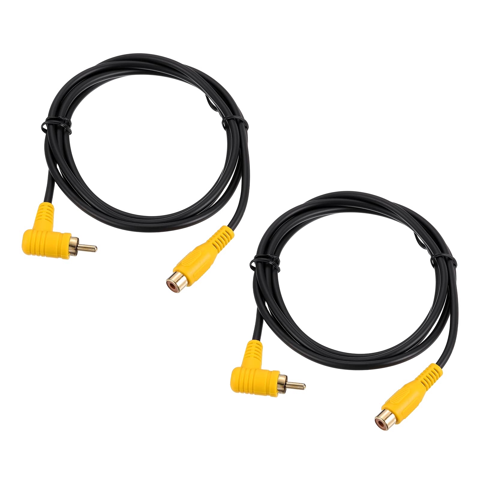 Unique Bargains - 2pcs RCA Right Angle Cable, 1 RCA Male Bend to 1 RCA Female, for Subwoofer Amplifier Home Theater - Black