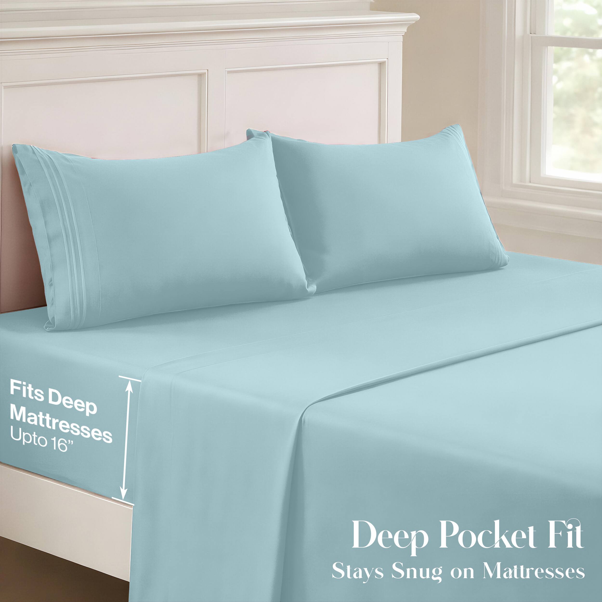 Fits Deep Mattresses Upto 16" Deep Pocket Fit Stays Snug on Mattresses