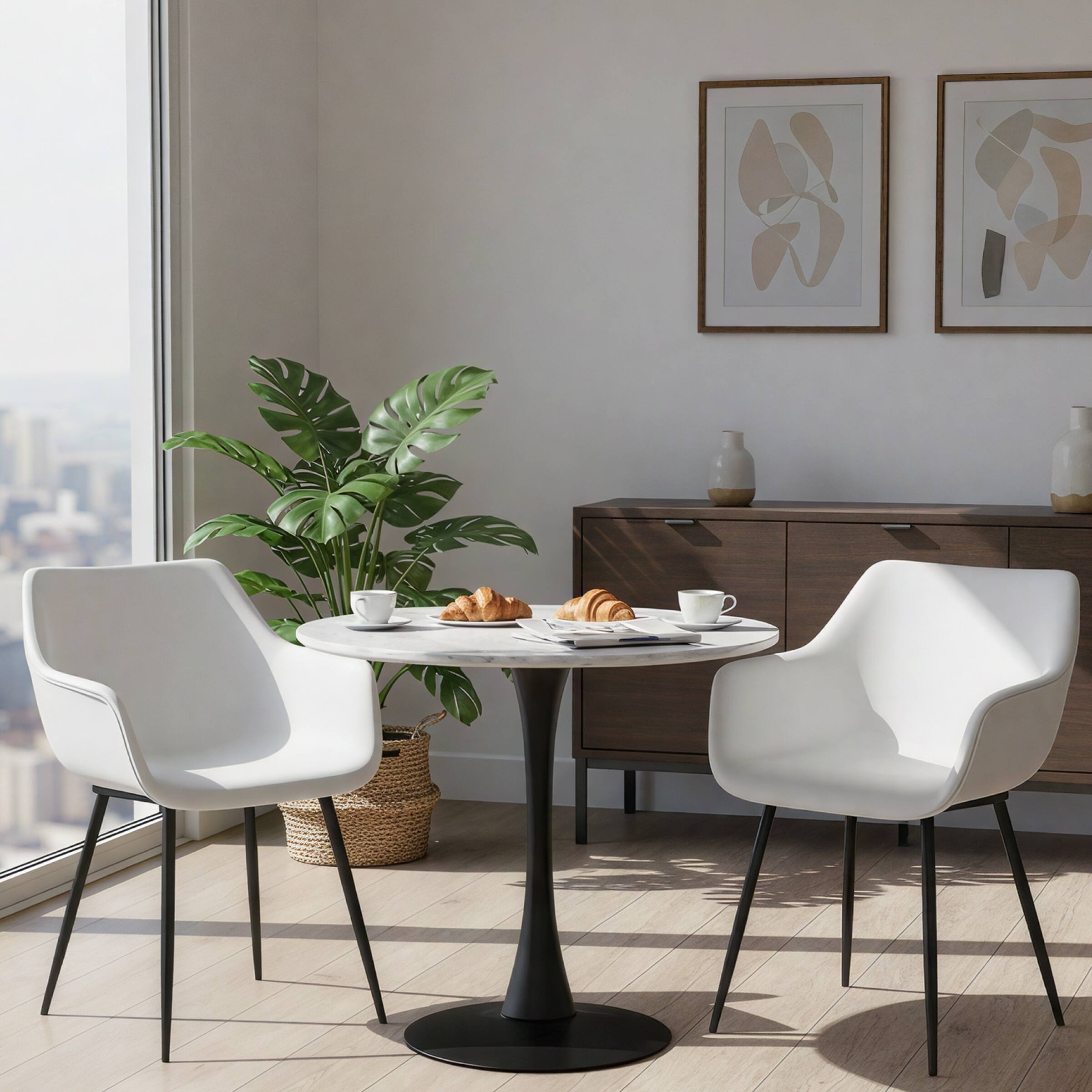 Back. LeisureMod - Markley Modern Distressed Leather Dining Chair with Iron Legs - White.