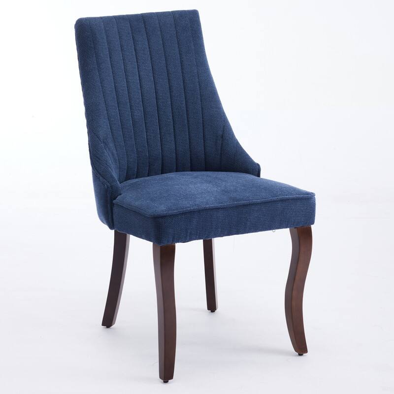 Alt View 5. HTUTWOO - Linen Dining Chairs with High Back & Curved Solid Wood Legs, Set of 2 for Dining Room, Kitchen, Home Use for Families - Blue.