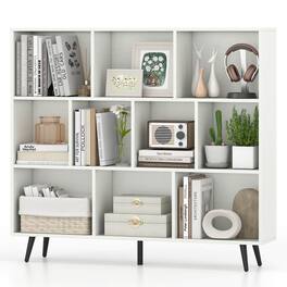 Costway - 10 Cube Bookcase 3-Tier Modern Storage Organizer with 5 Metal Legs Bookshelves - White,Black