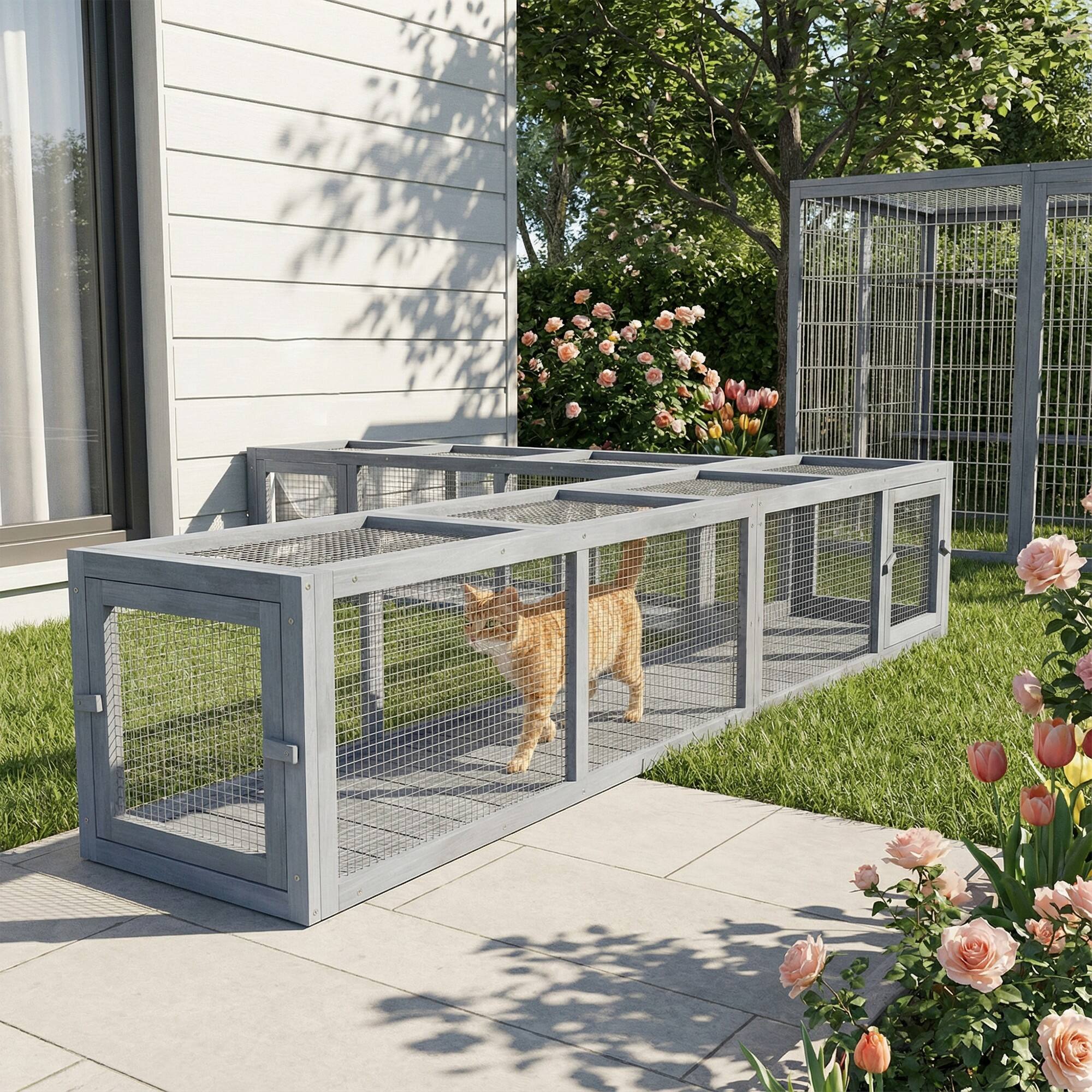 Alt View 1. Pawhut - Cat Run with Weather Protection, Connecting Inside and Outside, 79"L x 15"W x 15"H - Dark Gray.