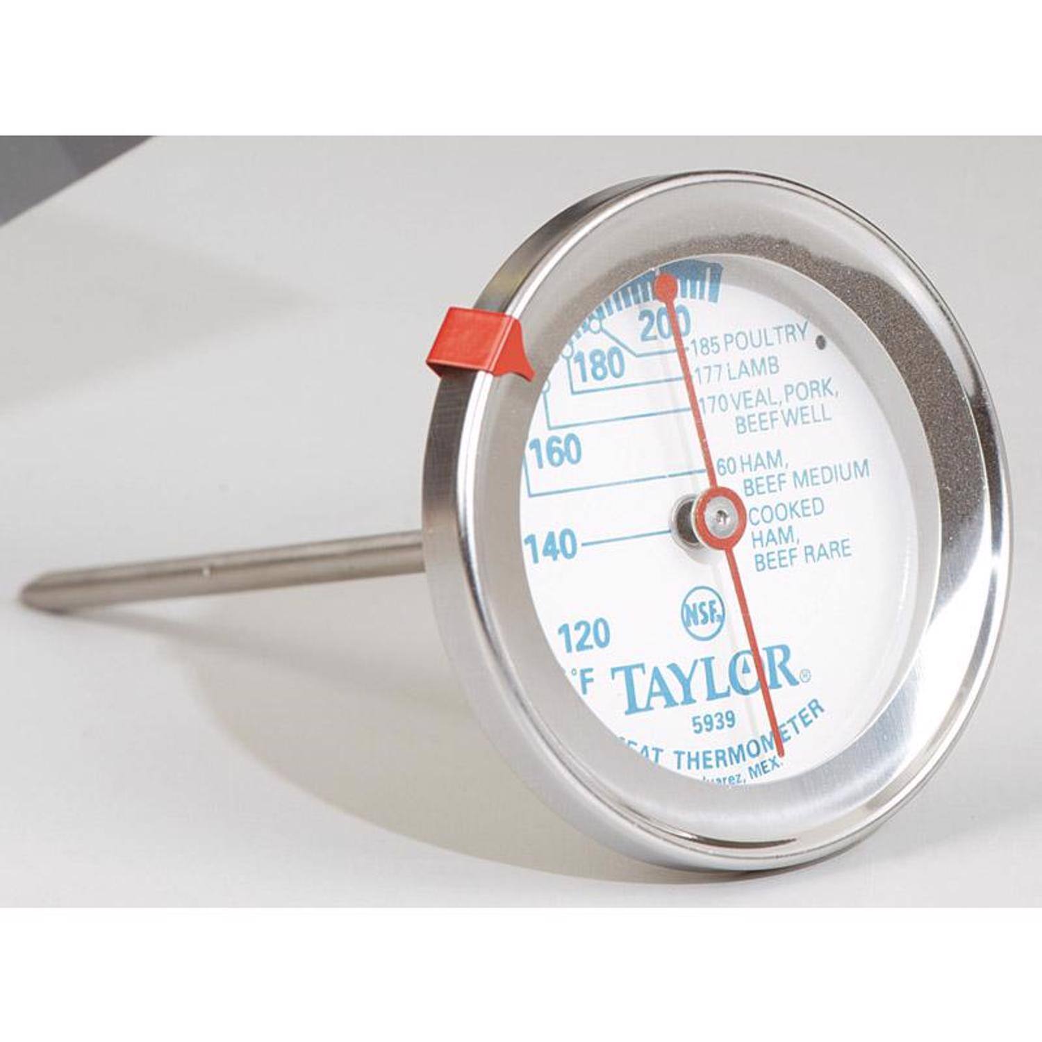 20 0  
POULTRY 185  
180  
177 LAMB  
170 VEAL, PORK, BEEF WELL  
160  
60 HAM, BEEF MEDIUM COOKED  
140  
120 HAM, BEEF RARE  
F  
TAYLOR  
5939  
CAT THERMOMETER  
NSF  
160  
140  
120  
185  
177  
170  
160  
140  
120  
185  
177  
170  
160  
140  
120  
185  
177  
170  
160  
140  
120  
185  
177  
170  
160  
140  
120  
185  
177  
170  
160  
140  
120  
185  
177  
170  
160  
140  
120  
185  
177