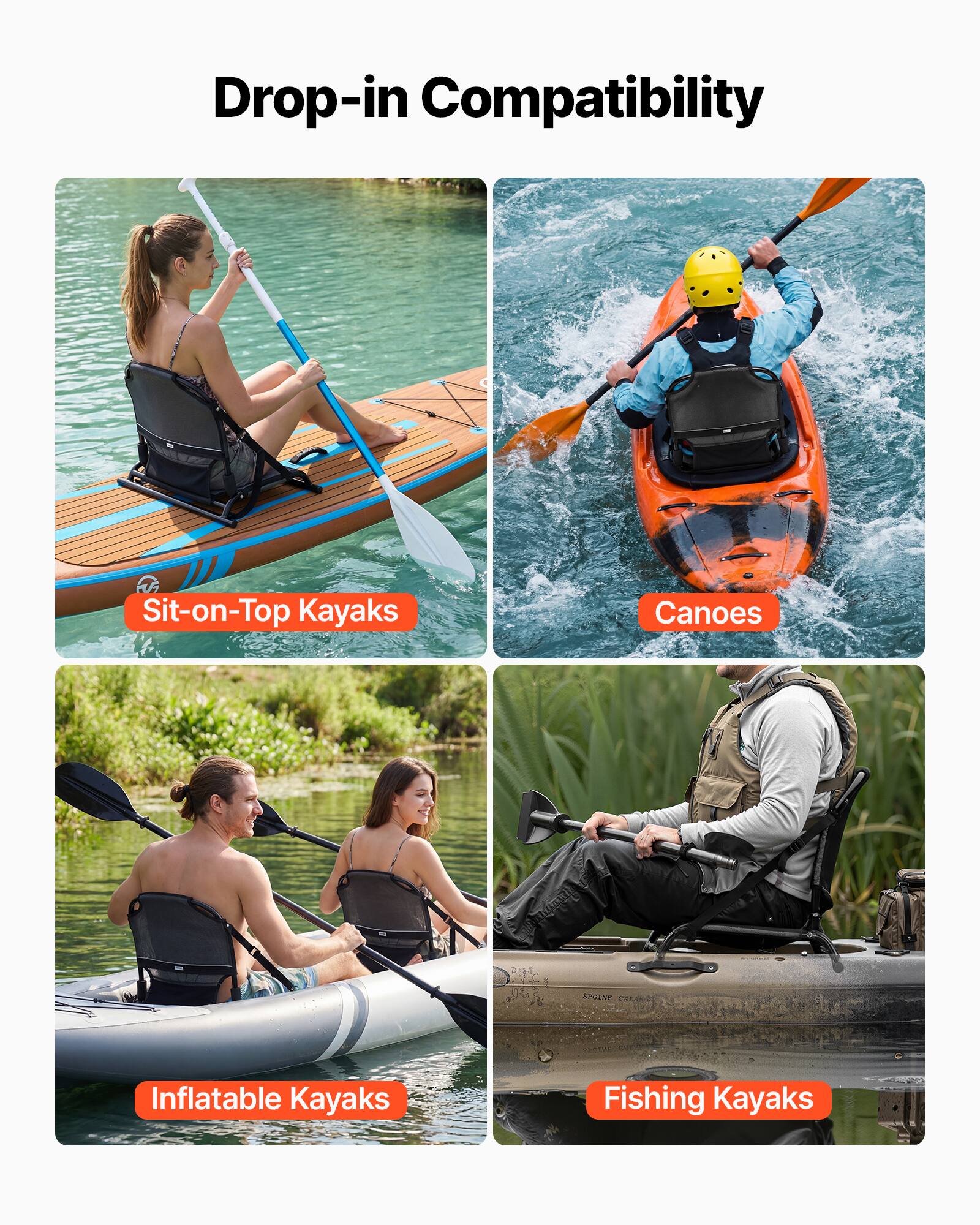 Drop-in Compatibility

- Sit-on-Top Kayaks
- Canoes
- Inflatable Kayaks
- Fishing Kayaks