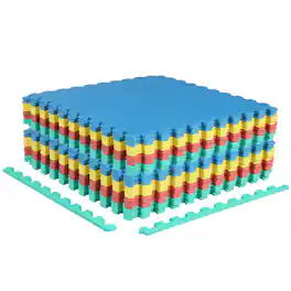 Costway - 24 Pack Interlocking EVA Foam Floor Tiles with Boarders Non-Slip Protective Flooring - Multicolor