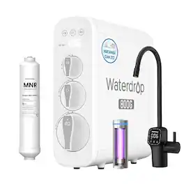 Waterdrop - G3P800 Tankless Under-Sink RO System, 800 GPD Membrane, UV Sterilizer, Black Smart LED Faucet, Extra MNR35 Filter - White