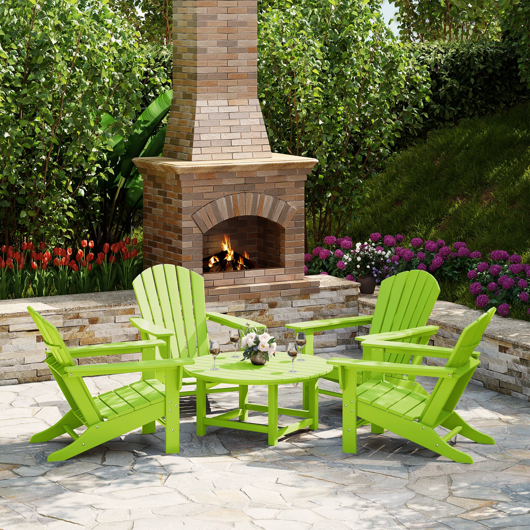 Adirondack Rounds WestinTrends Dylan 5 Piece Outdoor Patio HDPE Adirondack Chair With ...