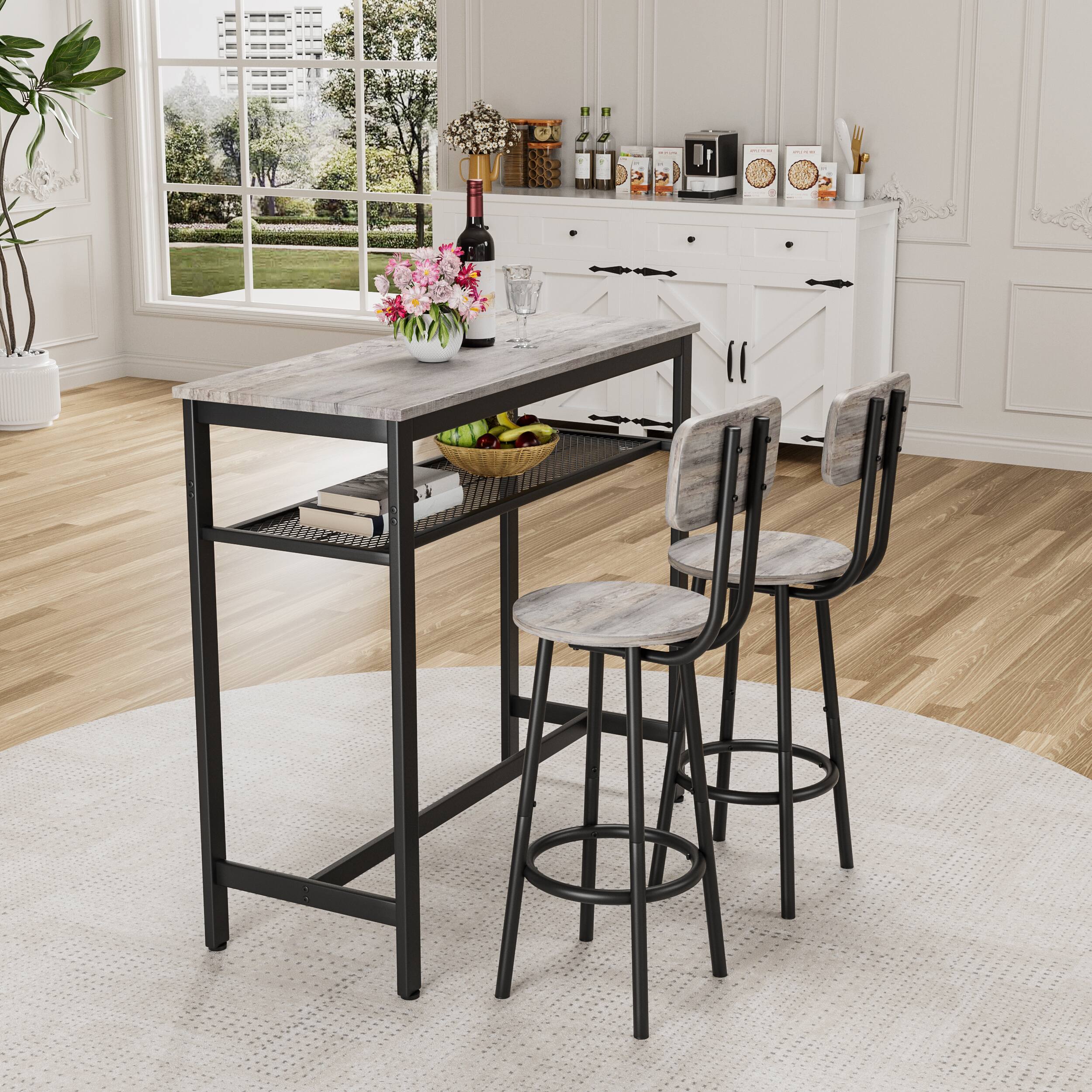 Left. APRILSOUL - Bar Table and Chairs Set Square Table 2 Stools Dining Pub Set 2 Space Saving Grey - Grey.