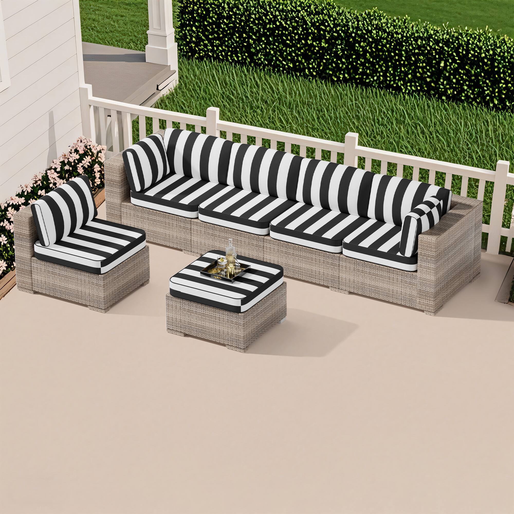 Left. RYHNUYNE - 14-Piece Outdoor Patio Sofa Cushions,Black and White Stripes Seat Cushion, Water-Resistant Patio Furniture Cushion - Black and white stripes.