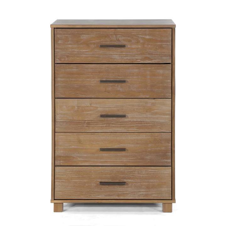 Front. SlickBlue - Solid Wood 5-Drawer Bedroom Chest in Modern Farmhouse Style - Pine.
