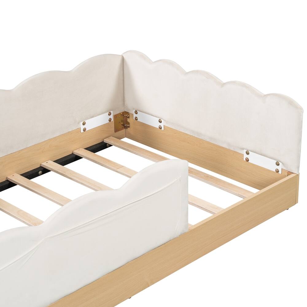 Alt View 9. Loheer - Loheer Twin Size Upholstered Platform Bed Beige Velvet Kids Bed with Storage Bags Animal Pillows No Box Spring Required - Beige.