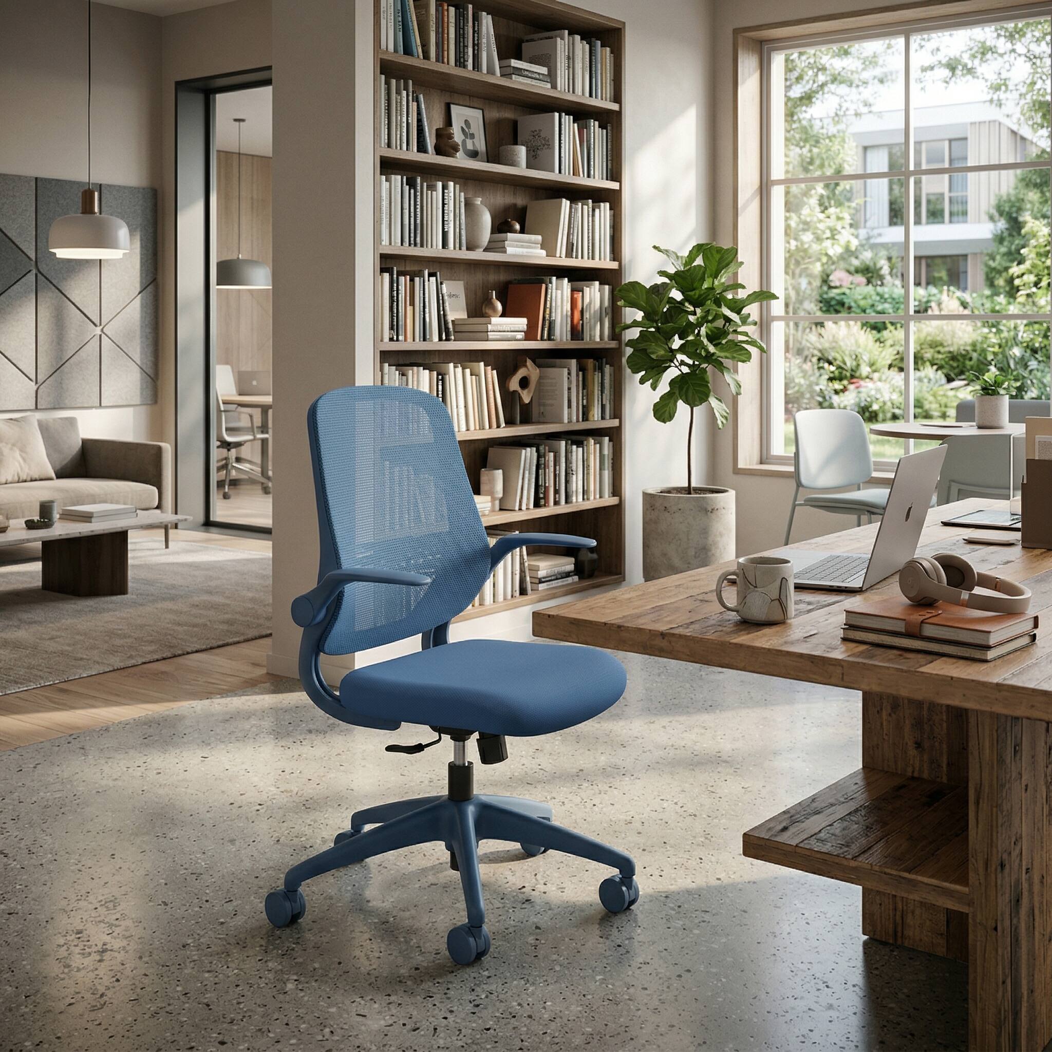 Left. Forest'nSky - Modern Ergonomic Office Chair – BIFMA Certified, 3D Flipping Arms, Fabric High-Back Executive Desk Chair,Blue - Blue.