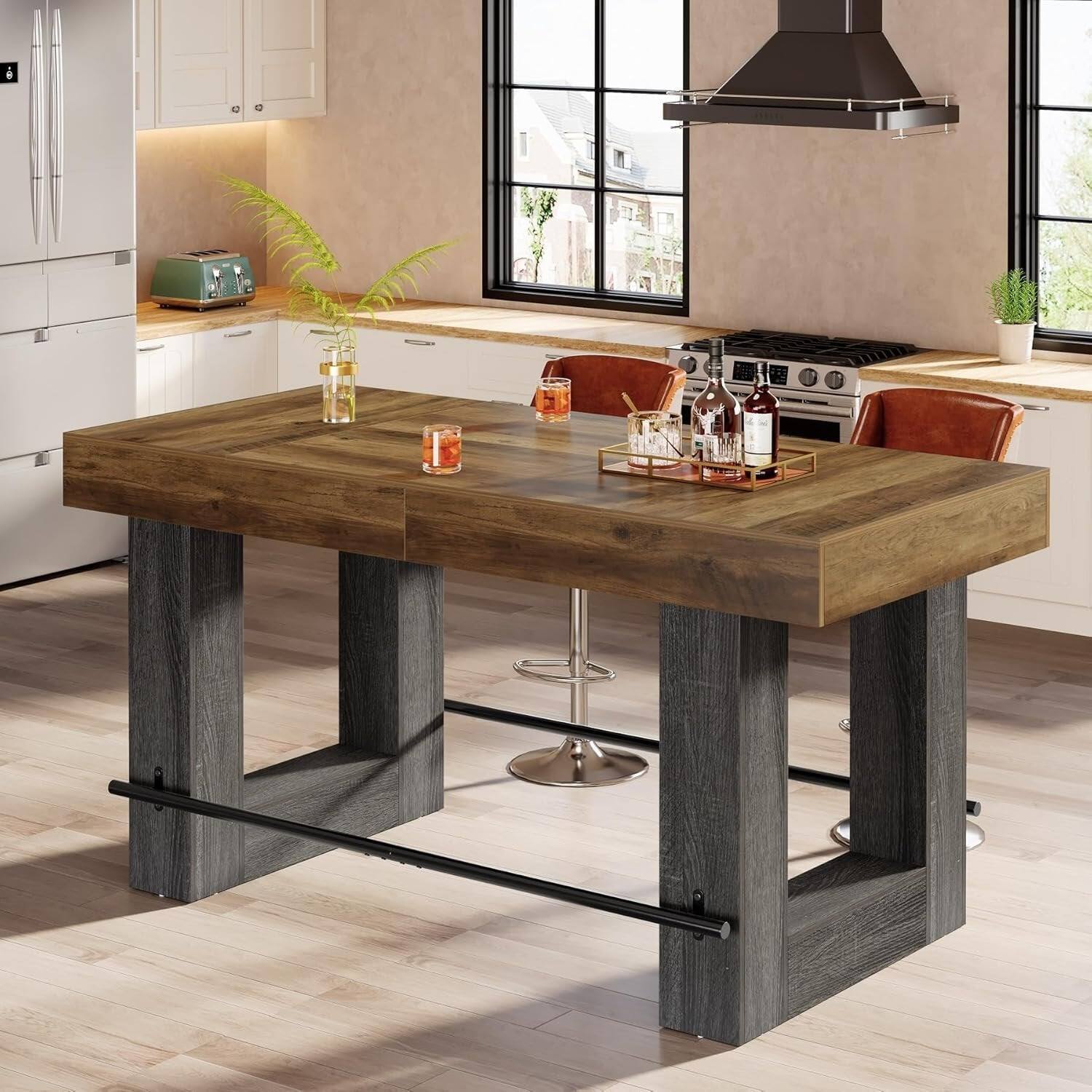 Back. Tribesigns - Kitchen Island with Engineered Wood Construction and Rectangular Top for Kitchen - Brown.