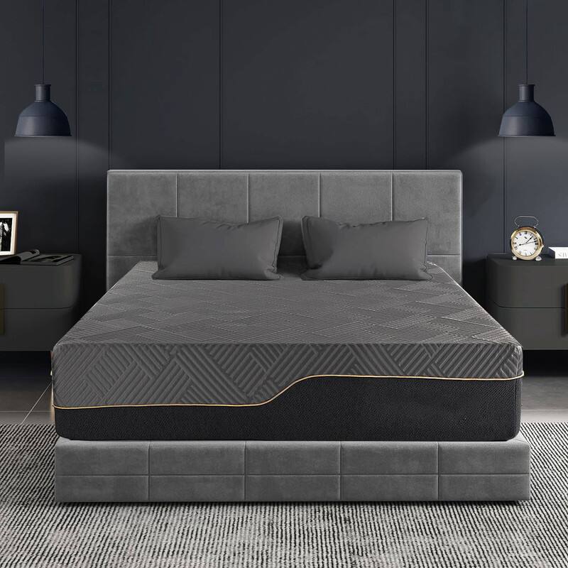 Vipbear - 10" Full Size Memory Foam Extra Firm Mattress, Luxury Cooling Gel Green Tea Bed Mattresses, Flip Firm Mattress - Black