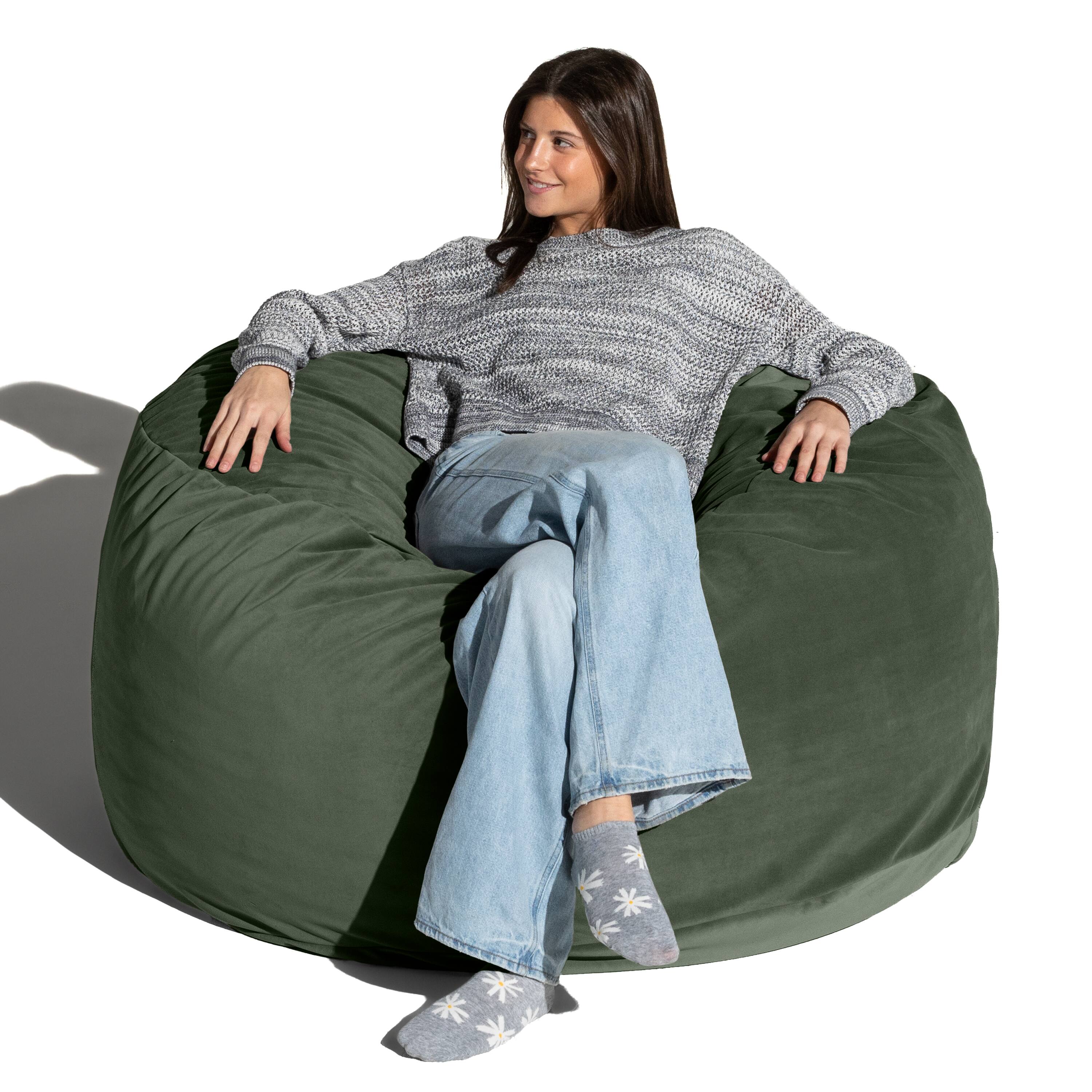 Angle. Jaxx - Jaxx 4 Foot Saxx - Large Round Bean Bag Chair for Adults - Lush Velvet Green - Lush Velvet Green.