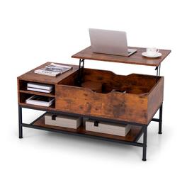 Gymax - Lift Top Coffee Table w/ Hidden Compartment & Removable Storage Shelf Metal Frame - Rustic Brown