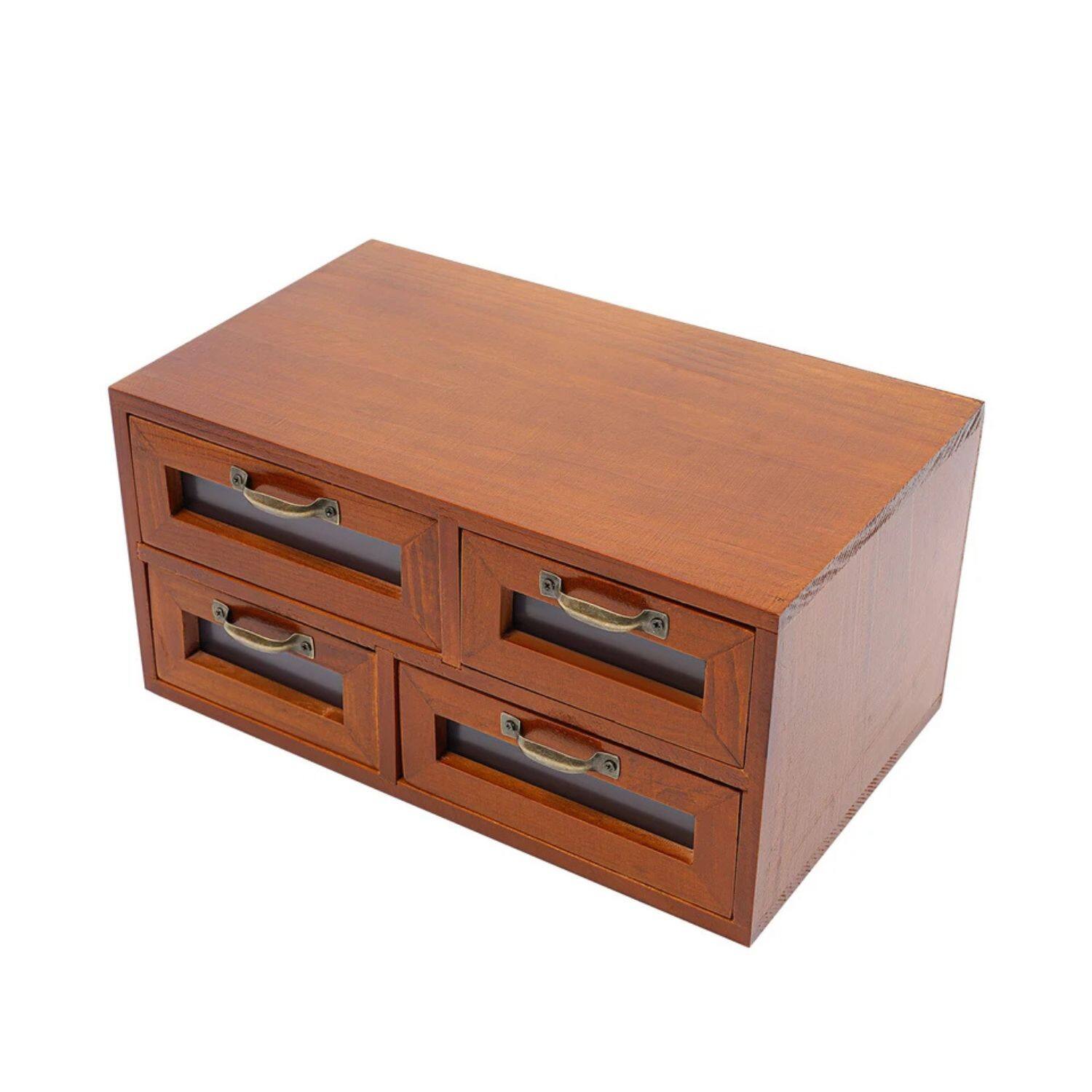 Left. Home Collection - Vintage Small Wooden Desktop Drawer Organizer – Desk Storage for Office Supplies.