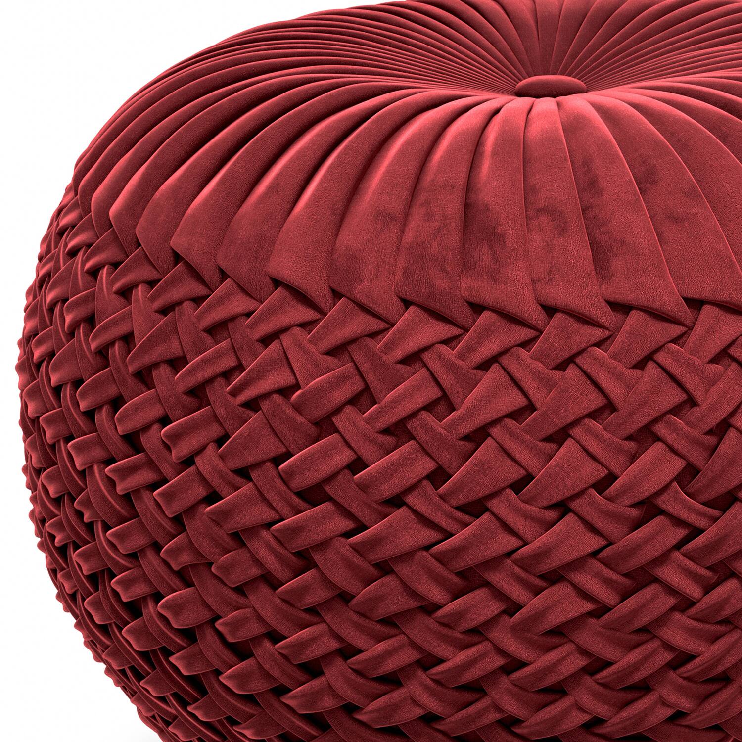 Left. Simpli Home - Grafton Velvet Round Pouf - Maroon.