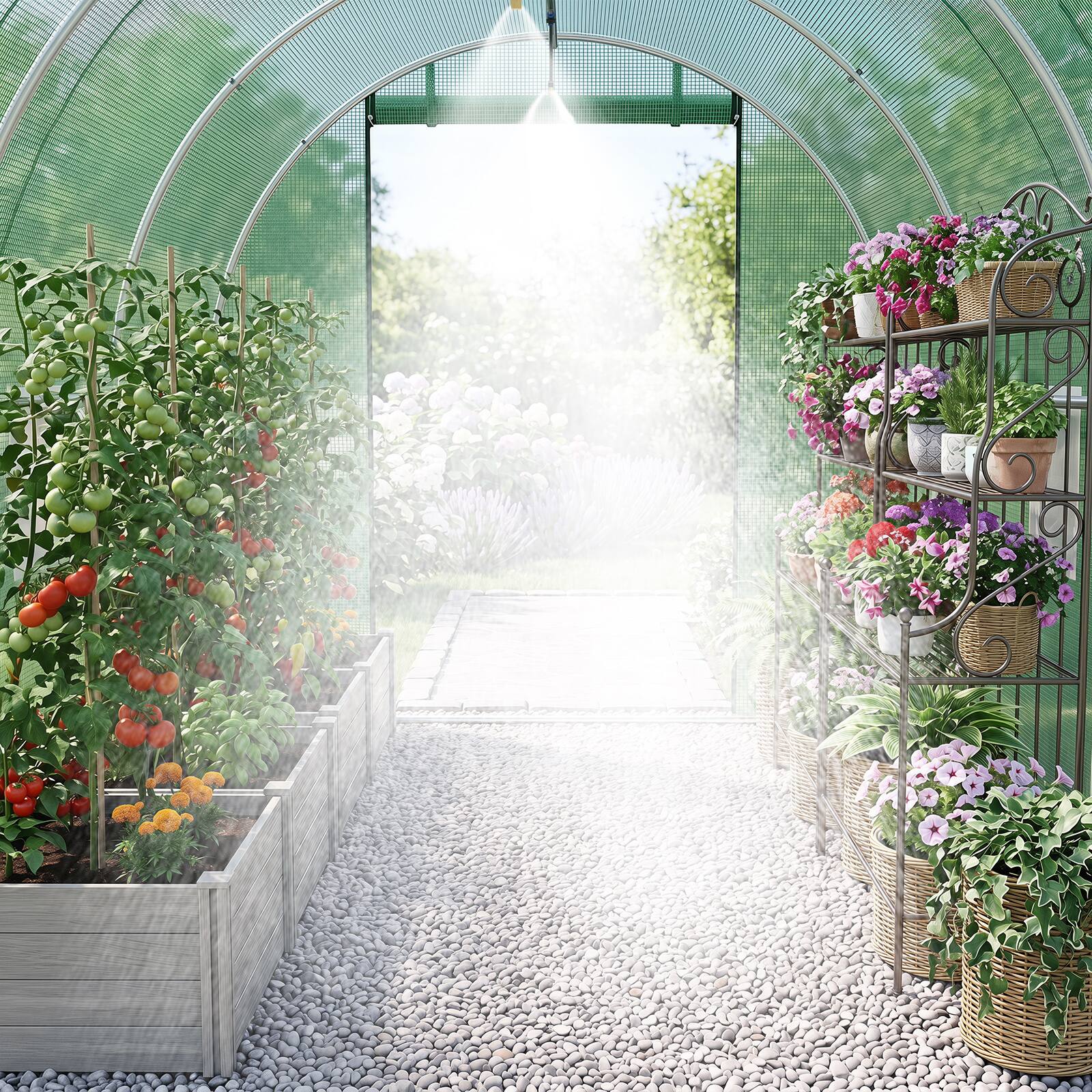 Alt View 4. Costway - Costway 15 x 7 x 7 ft Walk-in Tunnel Greenhouse with Watering System Galvanized Steel Frame.