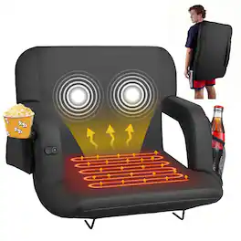 VEVOR - Stadium Seat, 25 inch Heated Stadium Chair, Bleacher Seat Heated with 4 Pockets for Bleachers, 3 Level Heating & 6 Modes - Black
