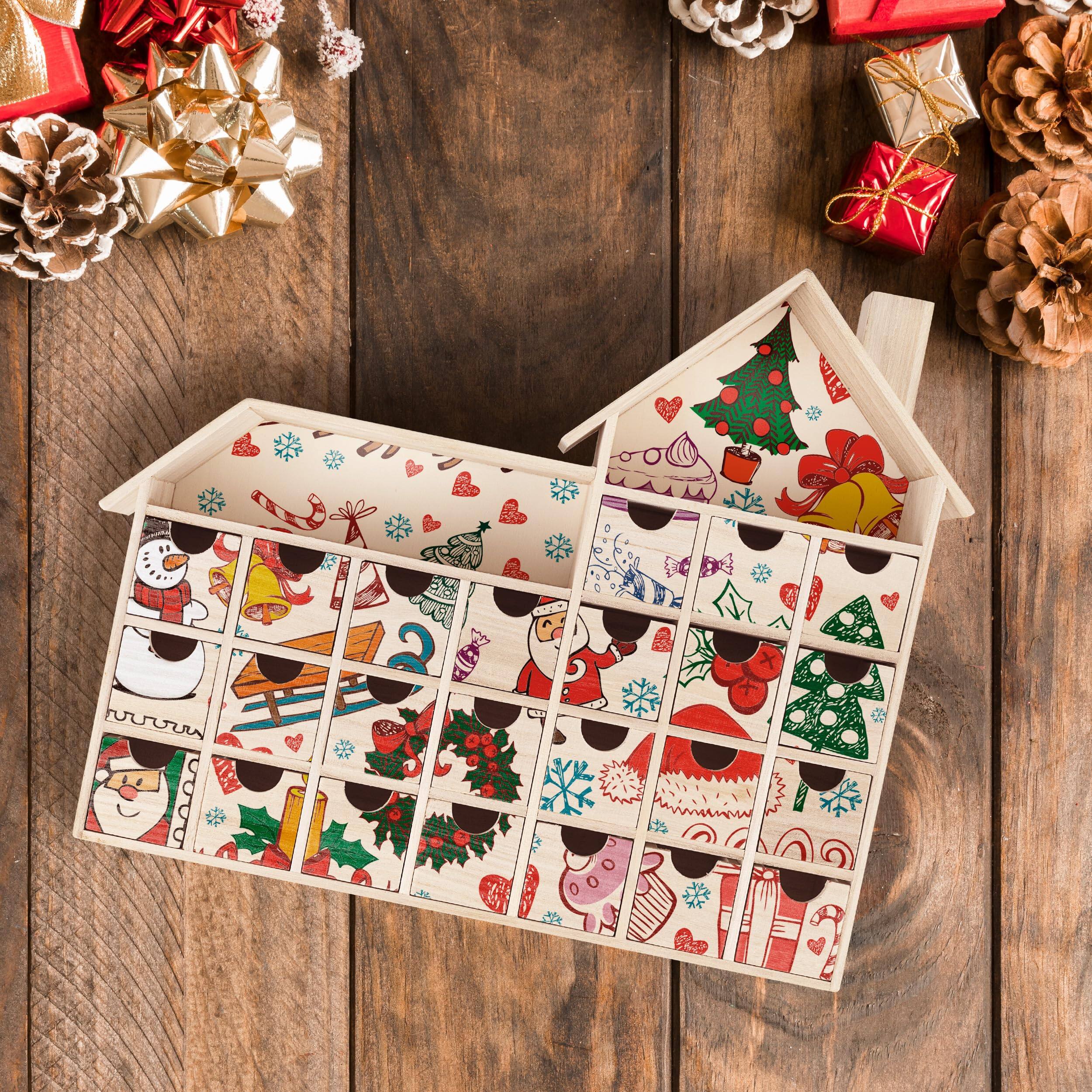 Alt View 5. Paradigms Interiors - Christmas Wooden Advent Calendar With Drawers Unfinished Chalet Shaped Countdown Ready To Decorate And Pers... - Christmas Tree.