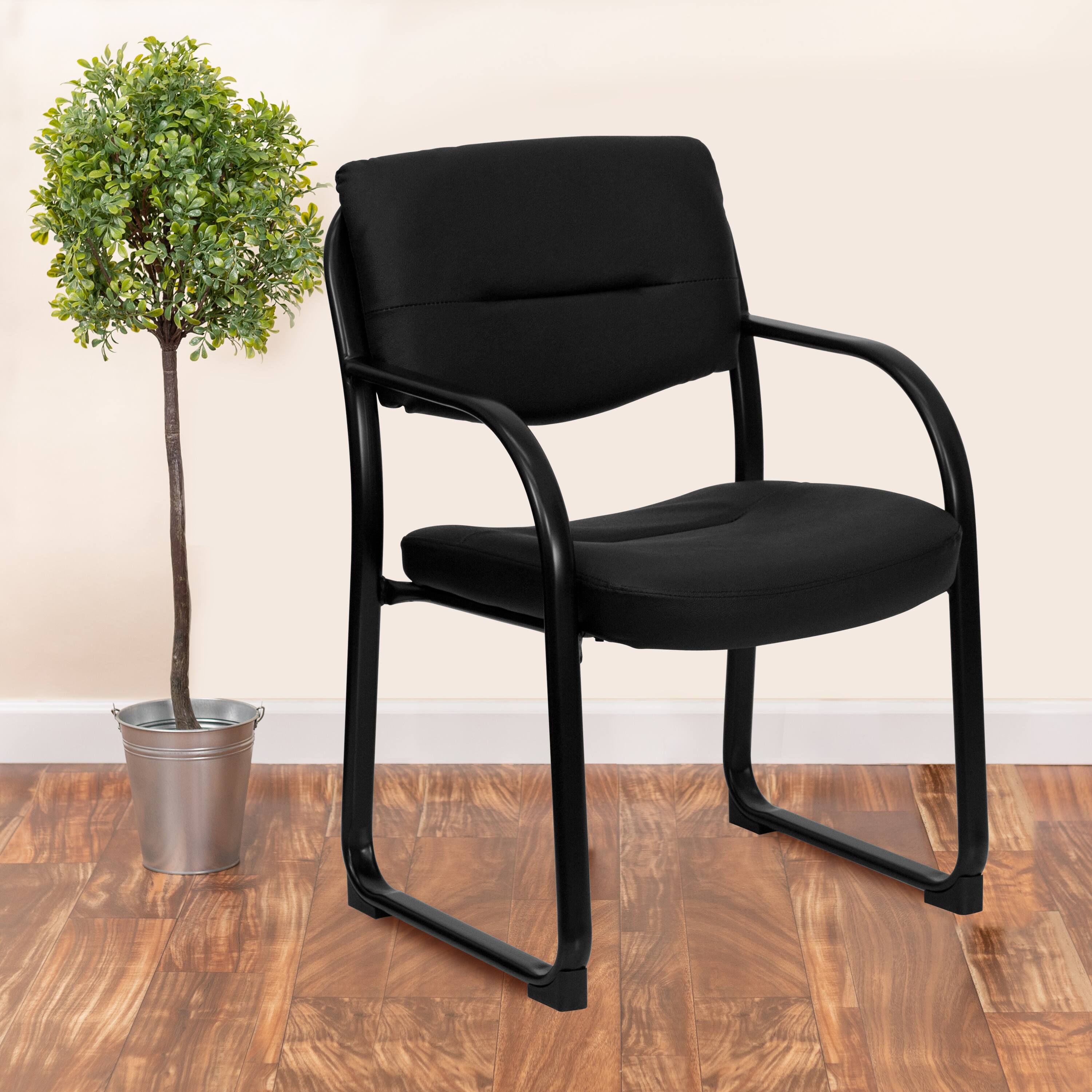 Alt View 1. Emma + Oliver - Leather Executive Side Reception Chair with Sled Base - Black.
