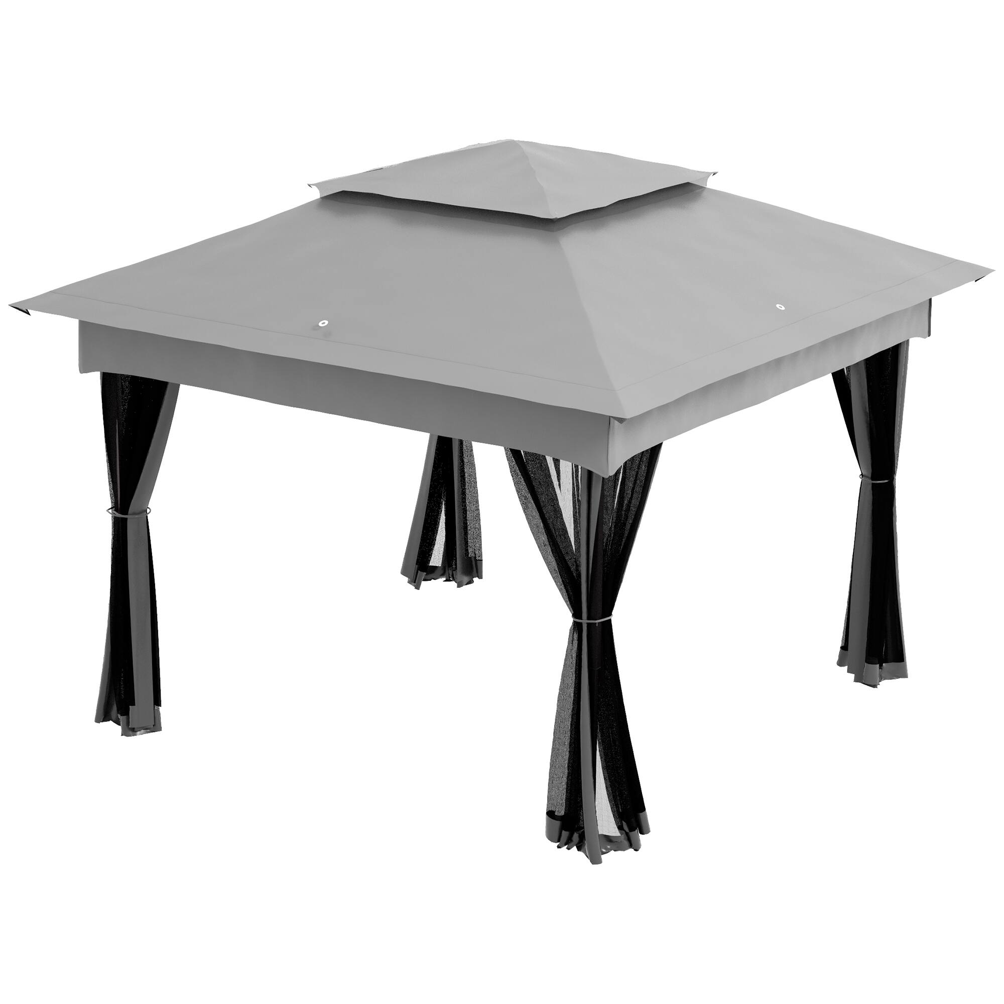 Alt View 7. Outsunny - 11' x 11' Pop Up Canopy, Outdoor Patio Gazebo Shelter with Removable Zipper Netting - Light Gray.