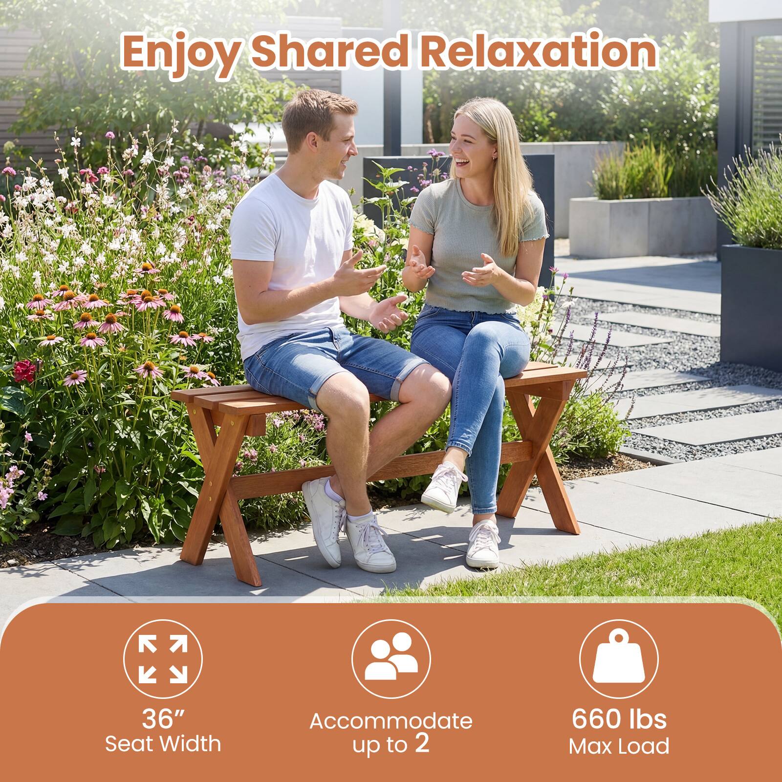 Enjoy Shared Relaxation

36" Seat Width  
Accommodate up to 2  
660 lbs Max Load