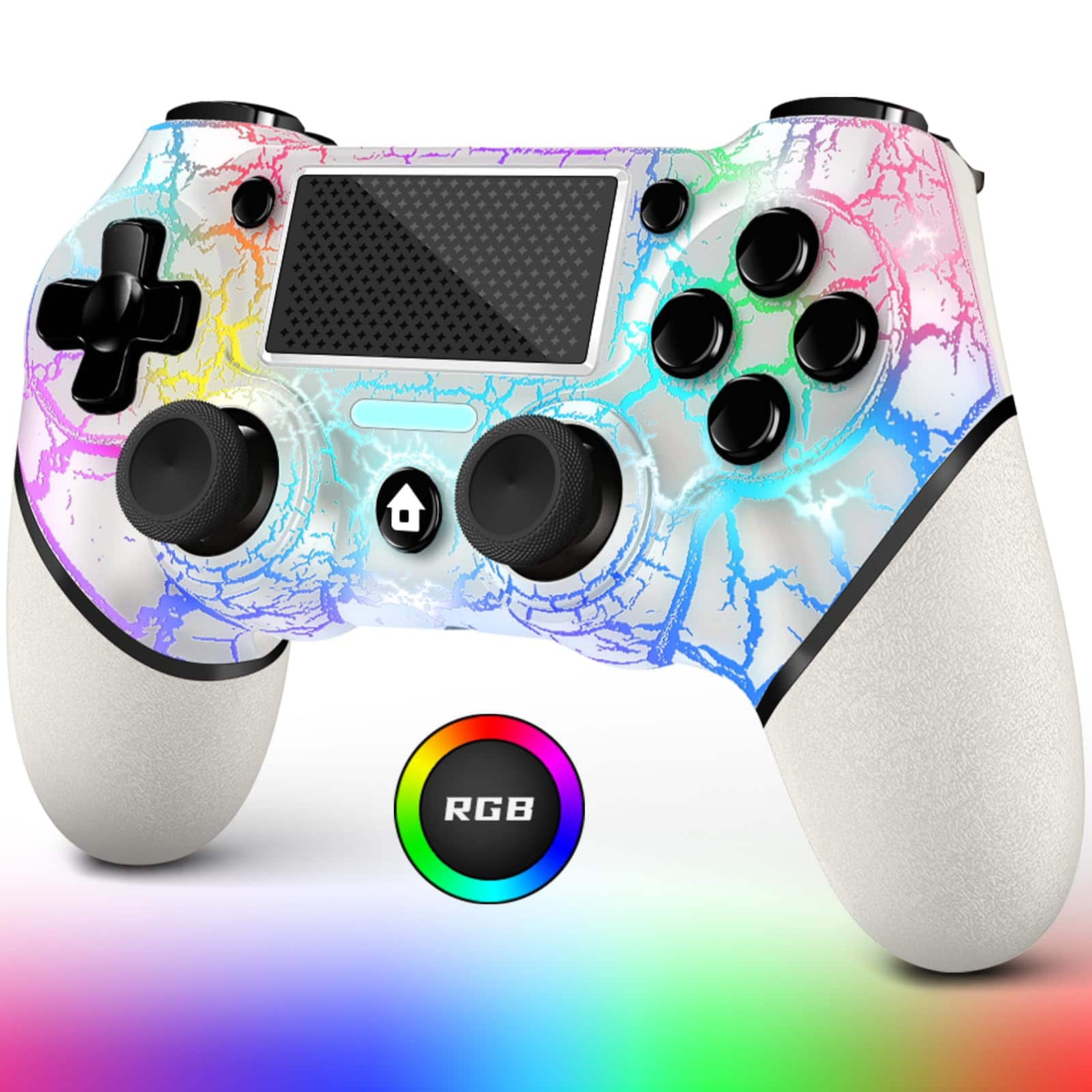 Dazzling Pops - controller for ps4 crack custom design with rgb light 1000mah and audio jack v2 gamepad joystick ps4 slim - White-Light Up