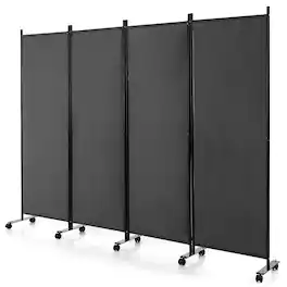 Costway - 4-Panel Folding Room Divider 6FT Rolling Privacy Screen with Lockable Wheels - Gray