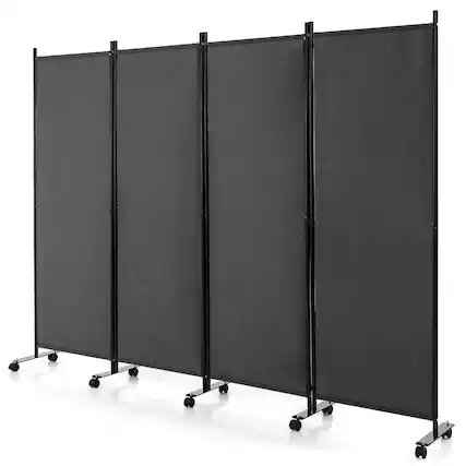 Front. Costway - Costway 4-Panel Folding Room Divider 6FT Rolling Privacy Screen with Lockable Wheels - Grey.
