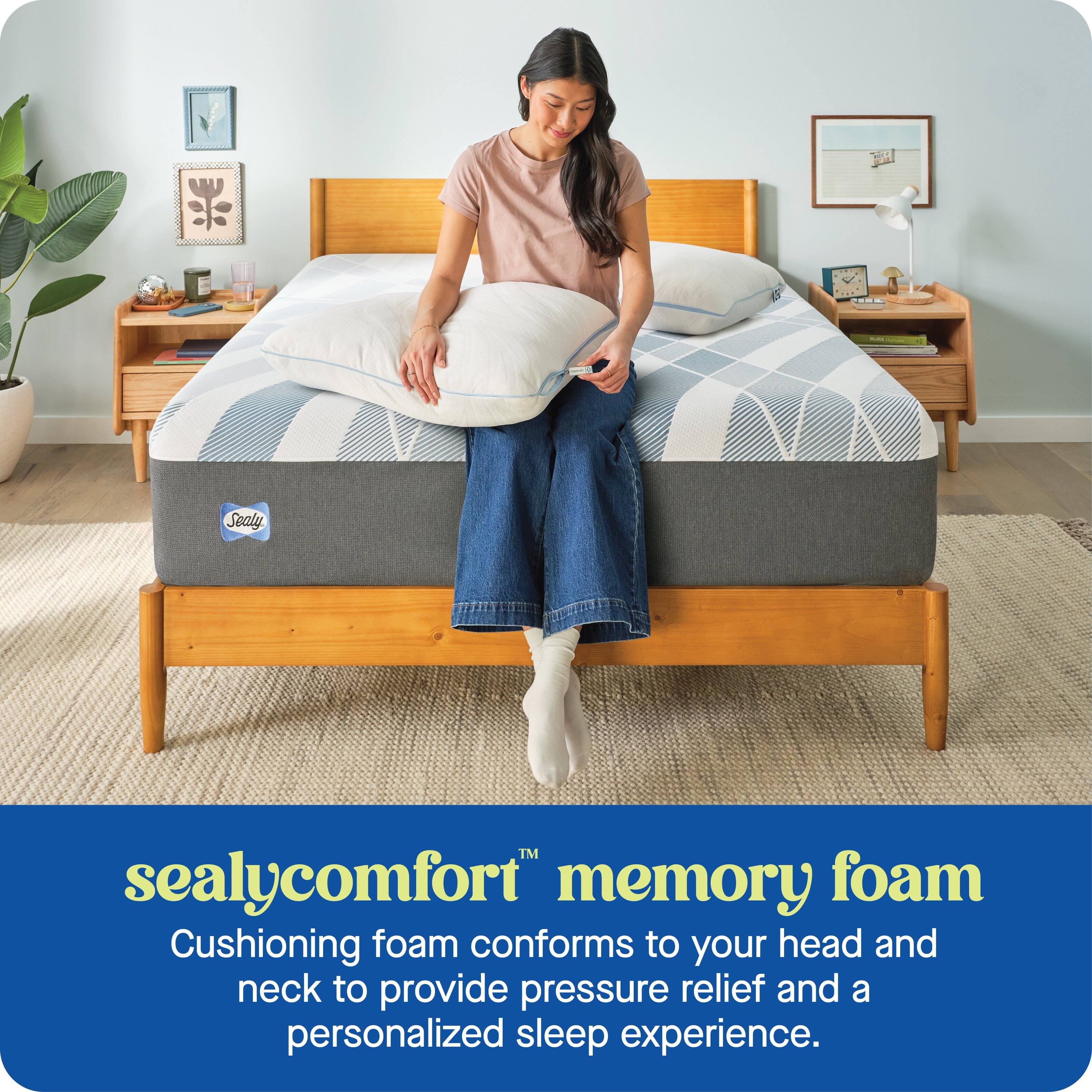 Sealy sealycomfort memory foam  
Cushioning foam conforms to your head and neck to provide pressure relief and a personalized sleep experience.