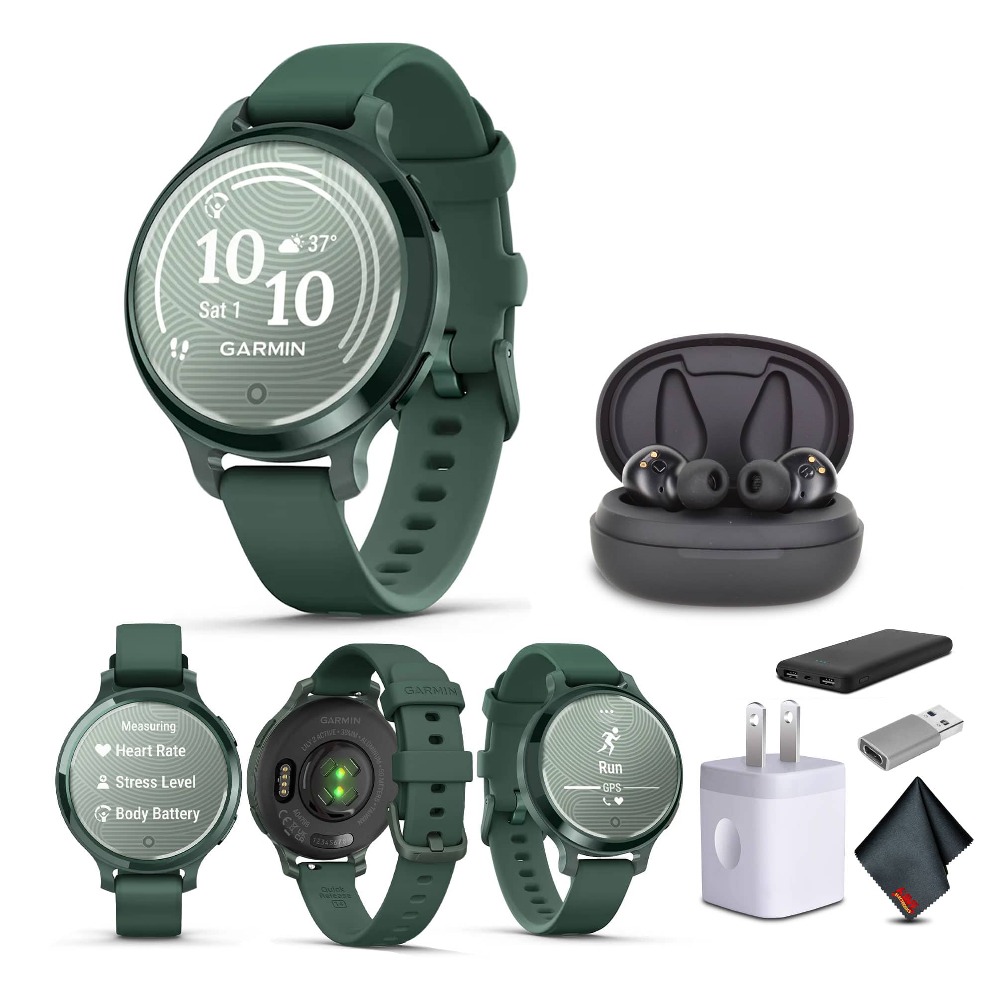 Garmin - Lily 2 Active, Small and Stylish Smartwatch, Jasper Green Bundle - Jasper Green with Jasper Green Silicone Band - (2025)