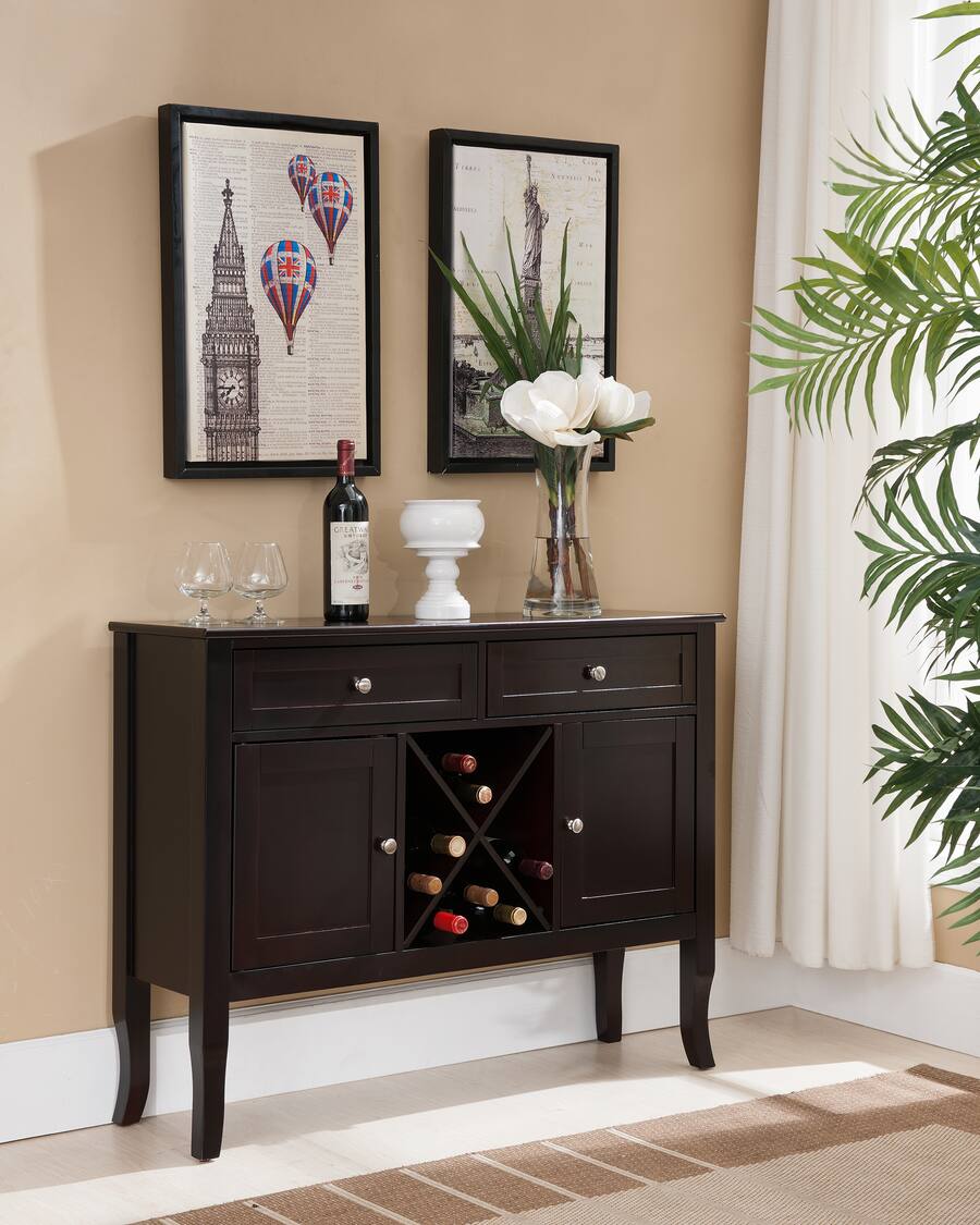 Kings Brand Furniture Morovis Wine Cabinet Breakfront Buffet Storage ...