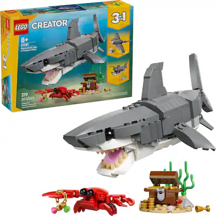 LEGO CREATOR 8+ CREATOR Fierce Shark with a Treasure Chest 31381
379 pcs/pzs
Building Toy
3 IN 1