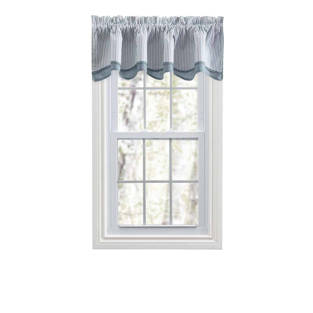 Front. Ellis Curtain - Ellis Curtain Plaza Classic Ticking Stripe Printed on Natural Ground 3" Rod Pocket Bradford Valance 58" x 15" Blue - Blue.