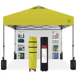 Best Choice Products - 10x10ft Easy Setup Pop Up Canopy, Portable Tent w/ Side Wall, 1-Button Push, Case - Yellow